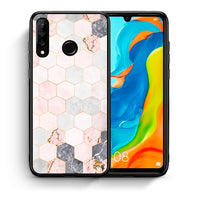 Thumbnail for Θήκη Huawei P30 Lite Hexagon Pink Marble από τη Smartfits με σχέδιο στο πίσω μέρος και μαύρο περίβλημα | Huawei P30 Lite Hexagon Pink Marble case with colorful back and black bezels