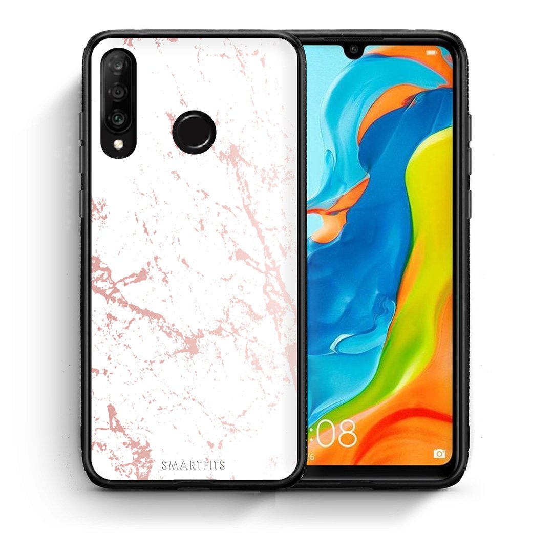 Θήκη Huawei P30 Lite Pink Splash Marble από τη Smartfits με σχέδιο στο πίσω μέρος και μαύρο περίβλημα | Huawei P30 Lite Pink Splash Marble case with colorful back and black bezels