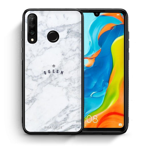 Θήκη Huawei P30 Lite Queen Marble από τη Smartfits με σχέδιο στο πίσω μέρος και μαύρο περίβλημα | Huawei P30 Lite Queen Marble case with colorful back and black bezels