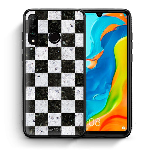 Θήκη Huawei P30 Lite Square Geometric Marble από τη Smartfits με σχέδιο στο πίσω μέρος και μαύρο περίβλημα | Huawei P30 Lite Square Geometric Marble case with colorful back and black bezels