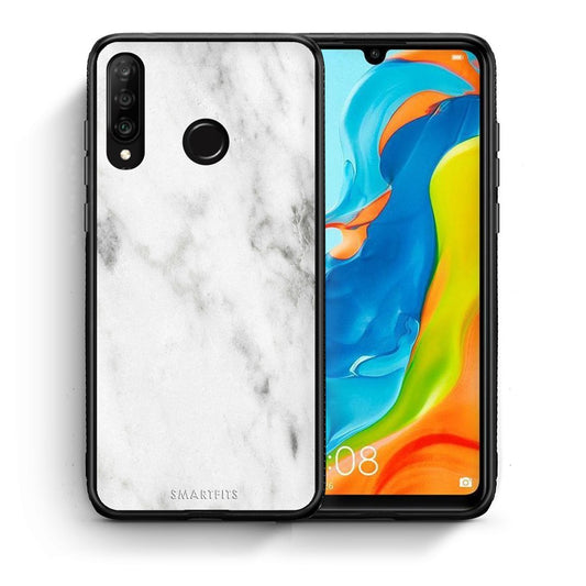 Θήκη Huawei P30 Lite White Marble από τη Smartfits με σχέδιο στο πίσω μέρος και μαύρο περίβλημα | Huawei P30 Lite White Marble case with colorful back and black bezels