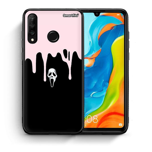 Θήκη Huawei P30 Lite Melting Halloween Mask από τη Smartfits με σχέδιο στο πίσω μέρος και μαύρο περίβλημα | Huawei P30 Lite Melting Halloween Mask case with colorful back and black bezels