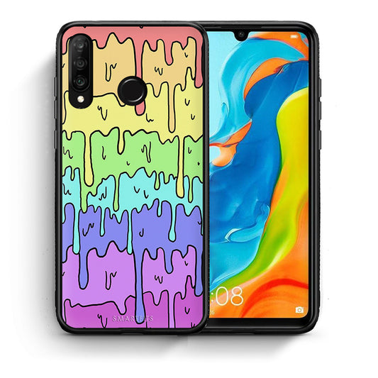 Θήκη Huawei P30 Lite Melting Rainbow από τη Smartfits με σχέδιο στο πίσω μέρος και μαύρο περίβλημα | Huawei P30 Lite Melting Rainbow case with colorful back and black bezels