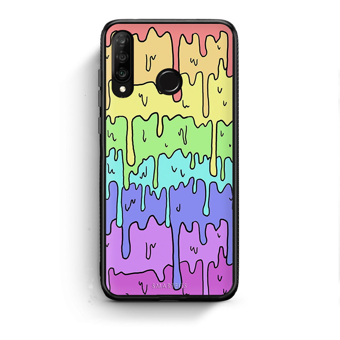 Huawei P30 Lite Melting Rainbow θήκη από τη Smartfits με σχέδιο στο πίσω μέρος και μαύρο περίβλημα | Smartphone case with colorful back and black bezels by Smartfits