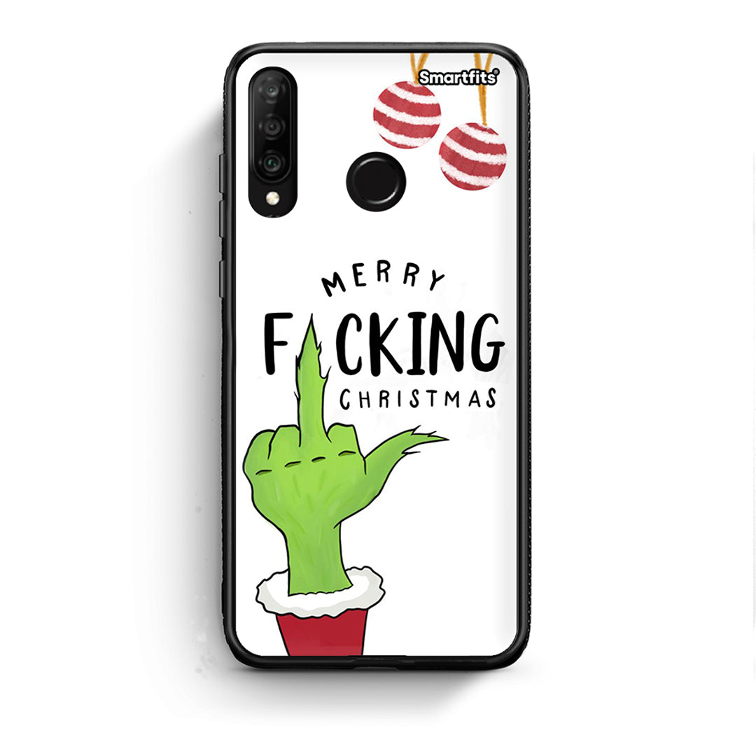 Huawei P30 Lite Merry F Xmas θήκη από τη Smartfits με σχέδιο στο πίσω μέρος και μαύρο περίβλημα | Smartphone case with colorful back and black bezels by Smartfits
