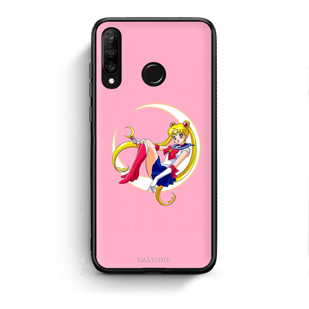 Huawei P30 Lite Moon Girl θήκη από τη Smartfits με σχέδιο στο πίσω μέρος και μαύρο περίβλημα | Smartphone case with colorful back and black bezels by Smartfits