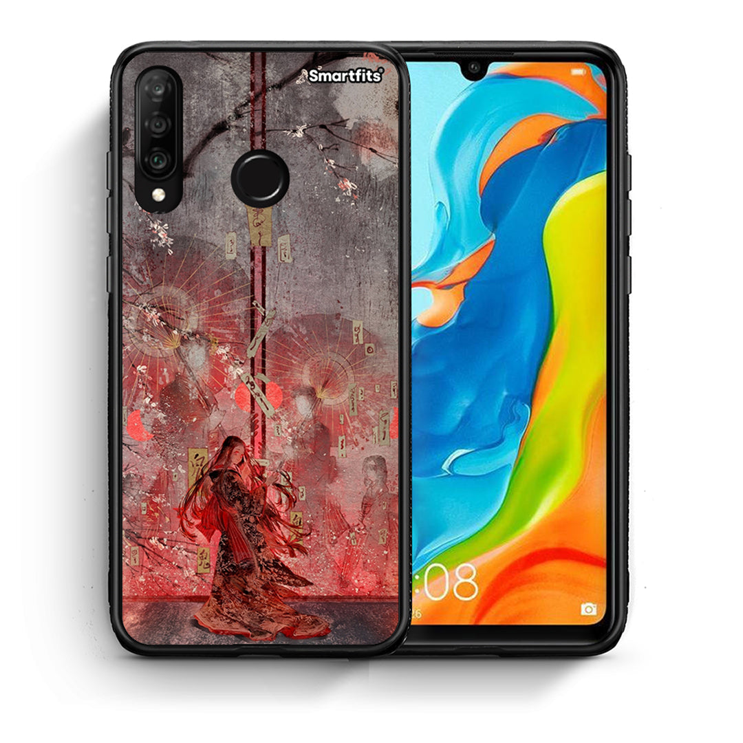 Θήκη Huawei P30 Lite Nezuko Kamado από τη Smartfits με σχέδιο στο πίσω μέρος και μαύρο περίβλημα | Huawei P30 Lite Nezuko Kamado case with colorful back and black bezels