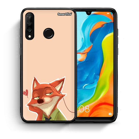 Θήκη Huawei P30 Lite Nick Wilde And Judy Hopps Love 1 από τη Smartfits με σχέδιο στο πίσω μέρος και μαύρο περίβλημα | Huawei P30 Lite Nick Wilde And Judy Hopps Love 1 case with colorful back and black bezels