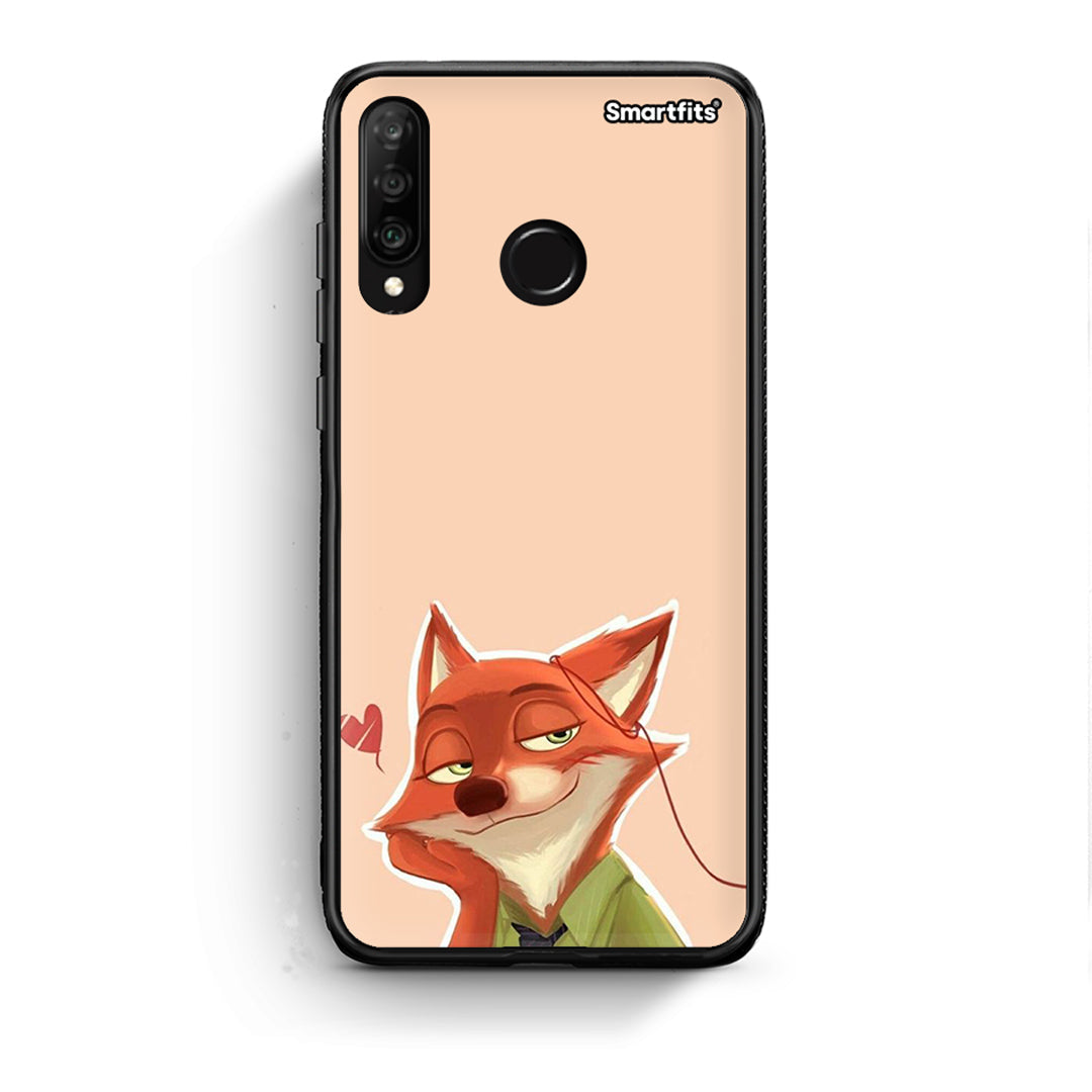 Huawei P30 Lite Nick Wilde And Judy Hopps Love 1 θήκη από τη Smartfits με σχέδιο στο πίσω μέρος και μαύρο περίβλημα | Smartphone case with colorful back and black bezels by Smartfits