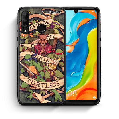 Θήκη Huawei P30 Lite Ninja Turtles από τη Smartfits με σχέδιο στο πίσω μέρος και μαύρο περίβλημα | Huawei P30 Lite Ninja Turtles case with colorful back and black bezels