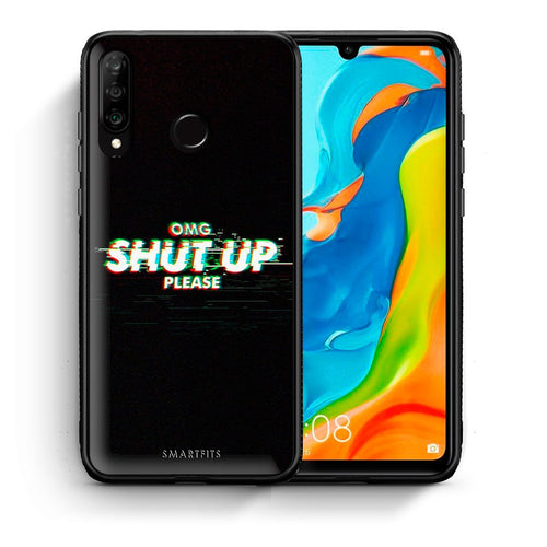 Θήκη Huawei P30 Lite OMG ShutUp από τη Smartfits με σχέδιο στο πίσω μέρος και μαύρο περίβλημα | Huawei P30 Lite OMG ShutUp case with colorful back and black bezels
