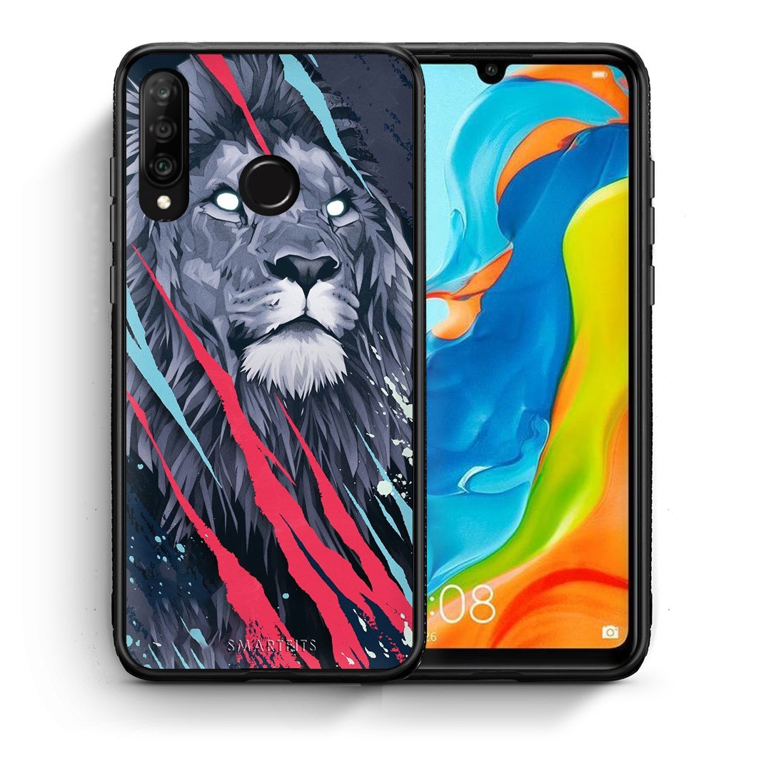Θήκη Huawei P30 Lite Lion Designer PopArt από τη Smartfits με σχέδιο στο πίσω μέρος και μαύρο περίβλημα | Huawei P30 Lite Lion Designer PopArt case with colorful back and black bezels
