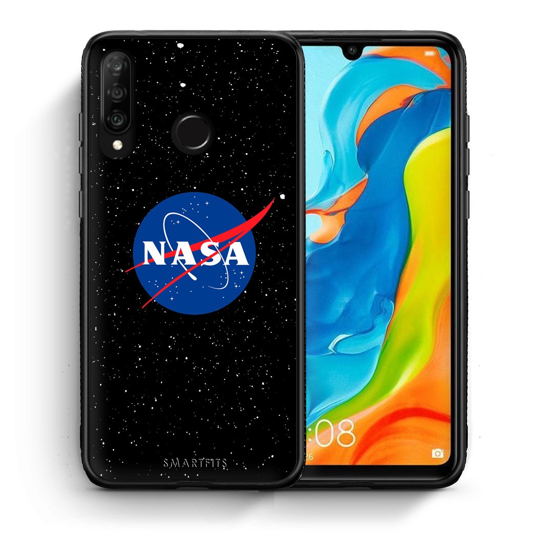 Θήκη Huawei P30 Lite NASA PopArt από τη Smartfits με σχέδιο στο πίσω μέρος και μαύρο περίβλημα | Huawei P30 Lite NASA PopArt case with colorful back and black bezels