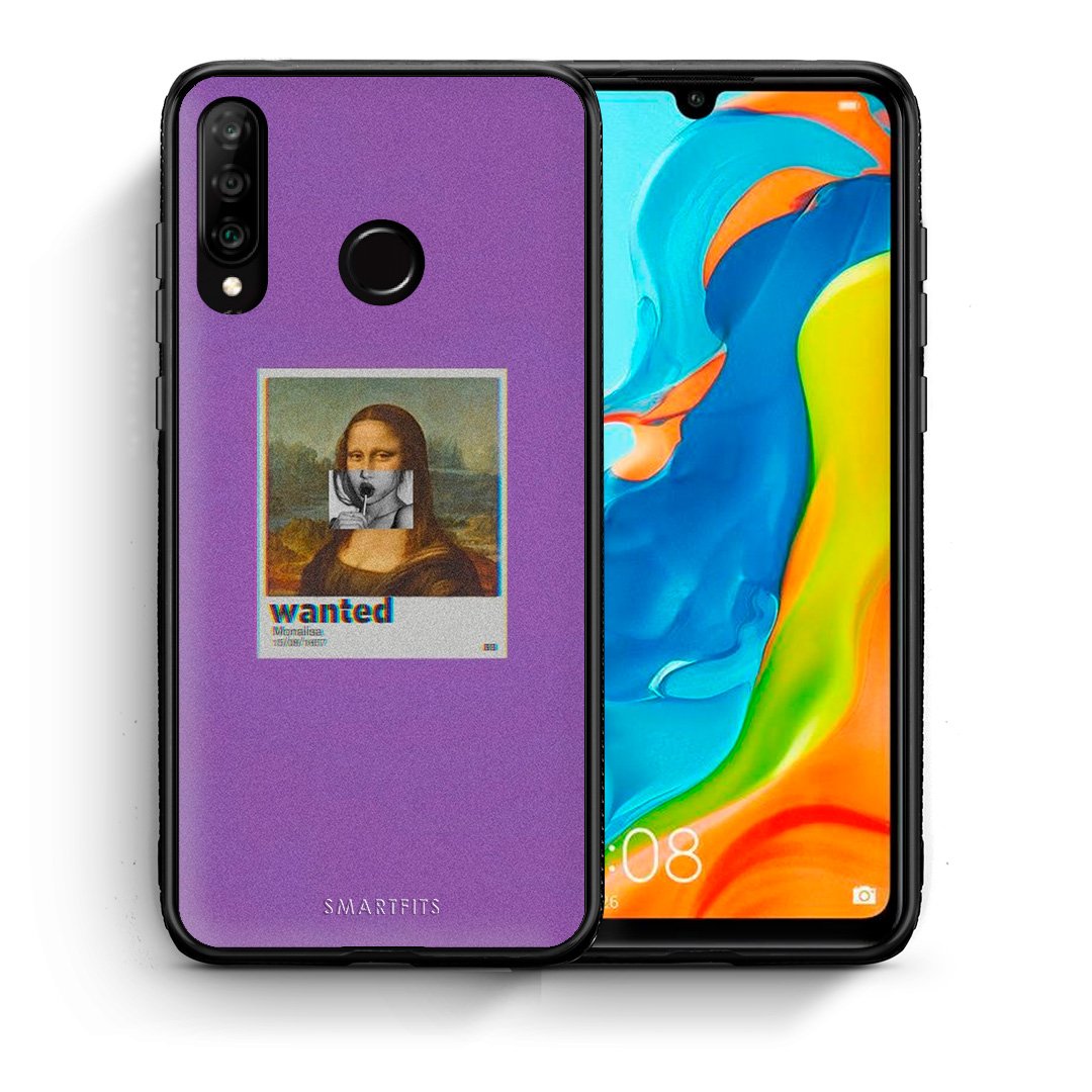 Θήκη Huawei P30 Lite Monalisa Popart από τη Smartfits με σχέδιο στο πίσω μέρος και μαύρο περίβλημα | Huawei P30 Lite Monalisa Popart case with colorful back and black bezels