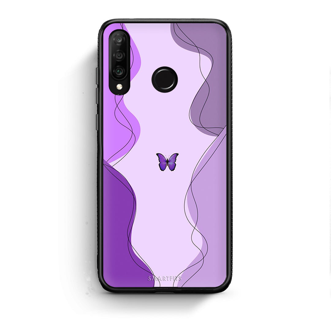 Huawei P30 Lite Purple Mariposa Θήκη Αγίου Βαλεντίνου από τη Smartfits με σχέδιο στο πίσω μέρος και μαύρο περίβλημα | Smartphone case with colorful back and black bezels by Smartfits