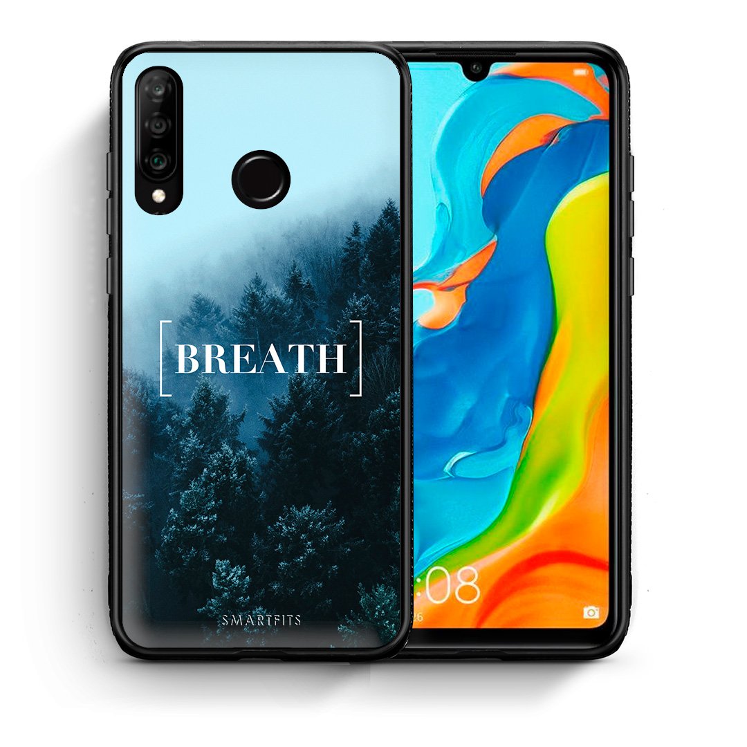Θήκη Huawei P30 Lite Breath Quote από τη Smartfits με σχέδιο στο πίσω μέρος και μαύρο περίβλημα | Huawei P30 Lite Breath Quote case with colorful back and black bezels
