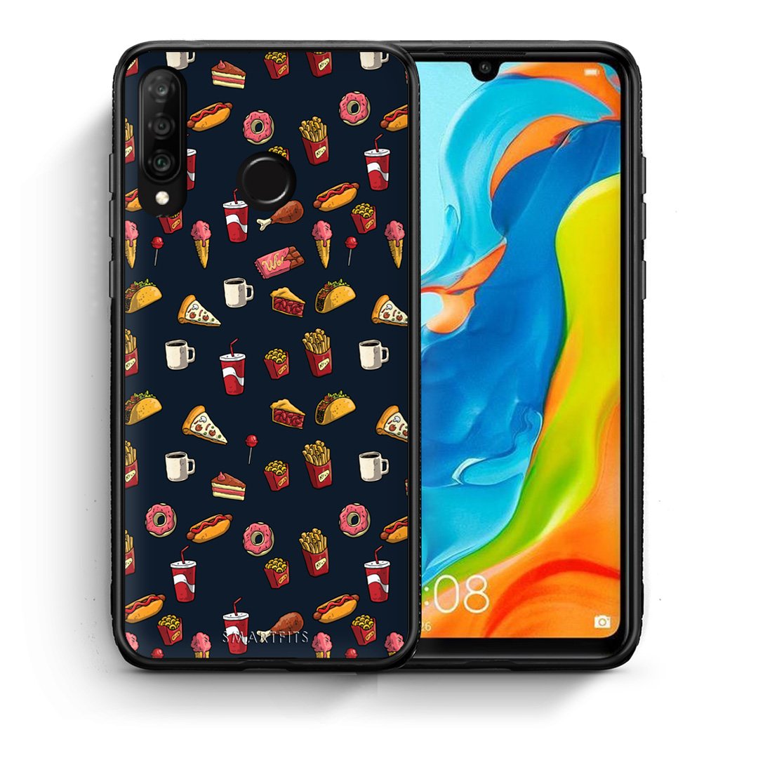Θήκη Huawei P30 Lite Hungry Random από τη Smartfits με σχέδιο στο πίσω μέρος και μαύρο περίβλημα | Huawei P30 Lite Hungry Random case with colorful back and black bezels