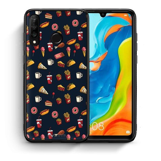 Θήκη Huawei P30 Lite Hungry Random από τη Smartfits με σχέδιο στο πίσω μέρος και μαύρο περίβλημα | Huawei P30 Lite Hungry Random case with colorful back and black bezels