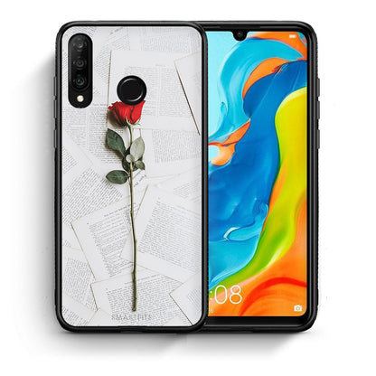 Θήκη Huawei P30 Lite Red Rose από τη Smartfits με σχέδιο στο πίσω μέρος και μαύρο περίβλημα | Huawei P30 Lite Red Rose case with colorful back and black bezels