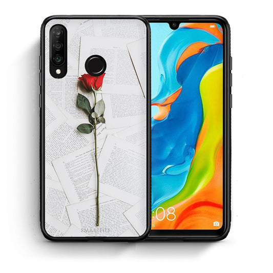 Θήκη Huawei P30 Lite Red Rose από τη Smartfits με σχέδιο στο πίσω μέρος και μαύρο περίβλημα | Huawei P30 Lite Red Rose case with colorful back and black bezels