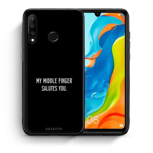 Θήκη Huawei P30 Lite Salute από τη Smartfits με σχέδιο στο πίσω μέρος και μαύρο περίβλημα | Huawei P30 Lite Salute case with colorful back and black bezels