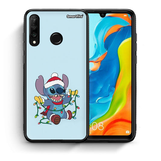 Θήκη Huawei P30 Lite Santa Stich από τη Smartfits με σχέδιο στο πίσω μέρος και μαύρο περίβλημα | Huawei P30 Lite Santa Stich case with colorful back and black bezels