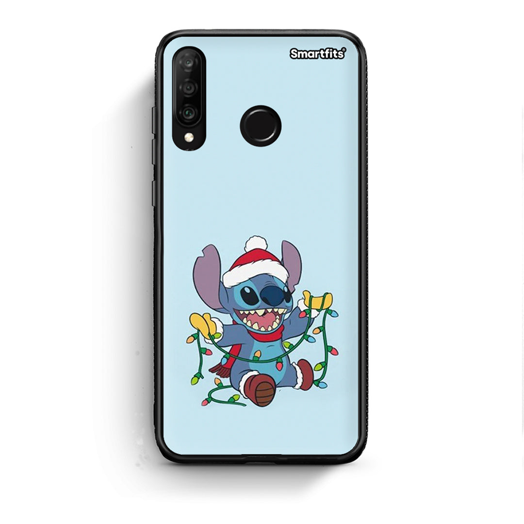 Huawei P30 Lite Santa Stich θήκη από τη Smartfits με σχέδιο στο πίσω μέρος και μαύρο περίβλημα | Smartphone case with colorful back and black bezels by Smartfits