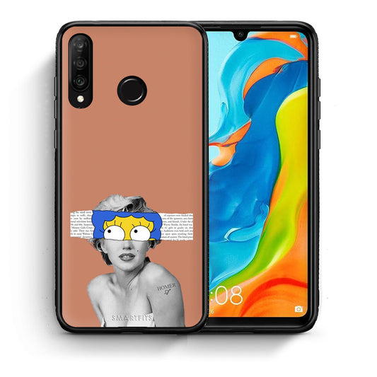 Θήκη Huawei P30 Lite Sim Merilyn από τη Smartfits με σχέδιο στο πίσω μέρος και μαύρο περίβλημα | Huawei P30 Lite Sim Merilyn case with colorful back and black bezels