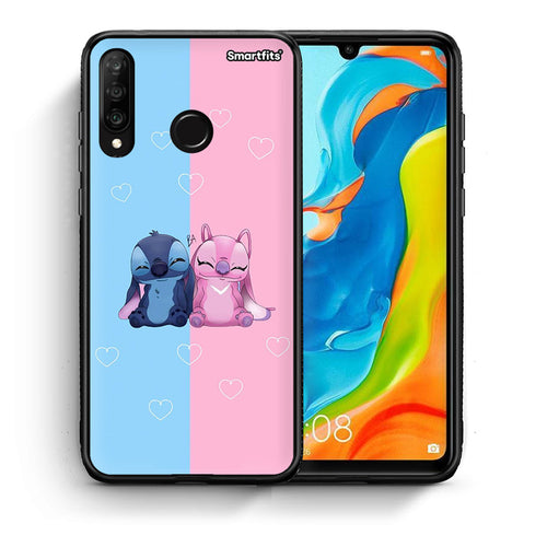 Θήκη Huawei P30 Lite Stitch And Angel από τη Smartfits με σχέδιο στο πίσω μέρος και μαύρο περίβλημα | Huawei P30 Lite Stitch And Angel case with colorful back and black bezels