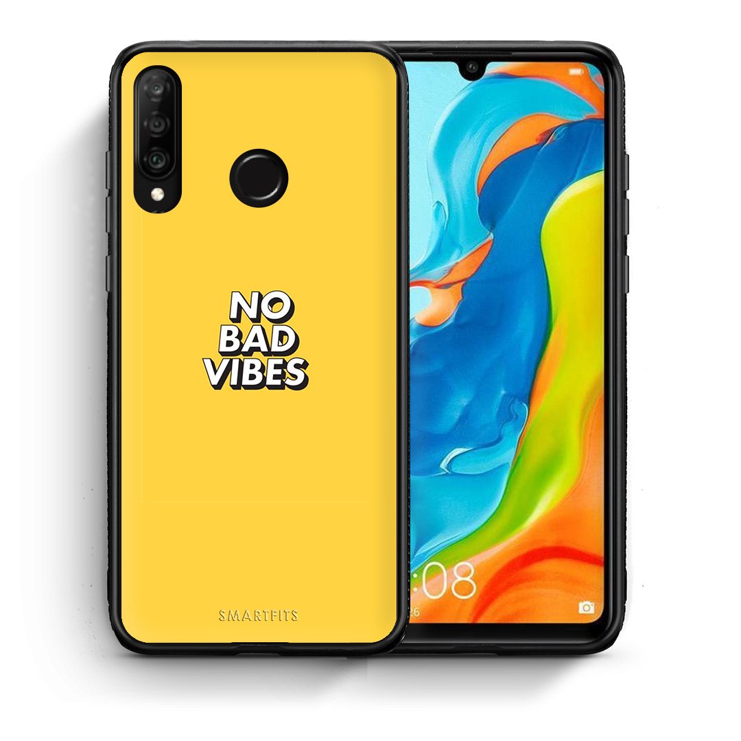 Θήκη Huawei P30 Lite Vibes Text από τη Smartfits με σχέδιο στο πίσω μέρος και μαύρο περίβλημα | Huawei P30 Lite Vibes Text case with colorful back and black bezels