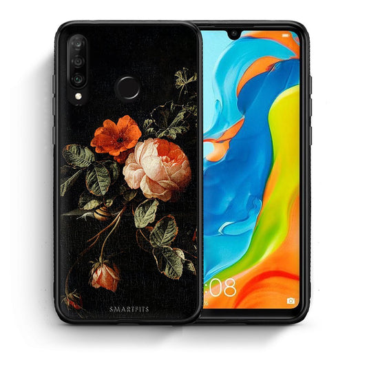 Θήκη Huawei P30 Lite Vintage Roses από τη Smartfits με σχέδιο στο πίσω μέρος και μαύρο περίβλημα | Huawei P30 Lite Vintage Roses case with colorful back and black bezels
