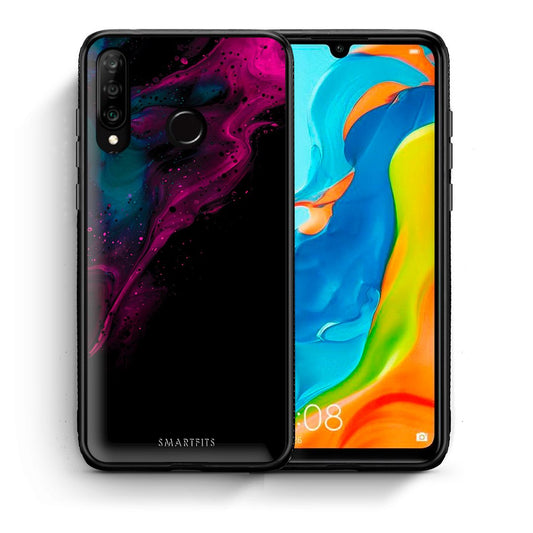 Θήκη Huawei P30 Lite Pink Black Watercolor από τη Smartfits με σχέδιο στο πίσω μέρος και μαύρο περίβλημα | Huawei P30 Lite Pink Black Watercolor case with colorful back and black bezels