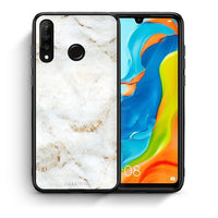 Thumbnail for Θήκη Huawei P30 Lite White Gold Marble από τη Smartfits με σχέδιο στο πίσω μέρος και μαύρο περίβλημα | Huawei P30 Lite White Gold Marble case with colorful back and black bezels