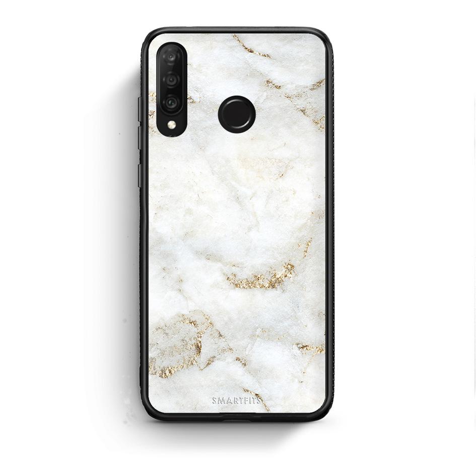 Huawei P30 Lite White Gold Marble θήκη από τη Smartfits με σχέδιο στο πίσω μέρος και μαύρο περίβλημα | Smartphone case with colorful back and black bezels by Smartfits
