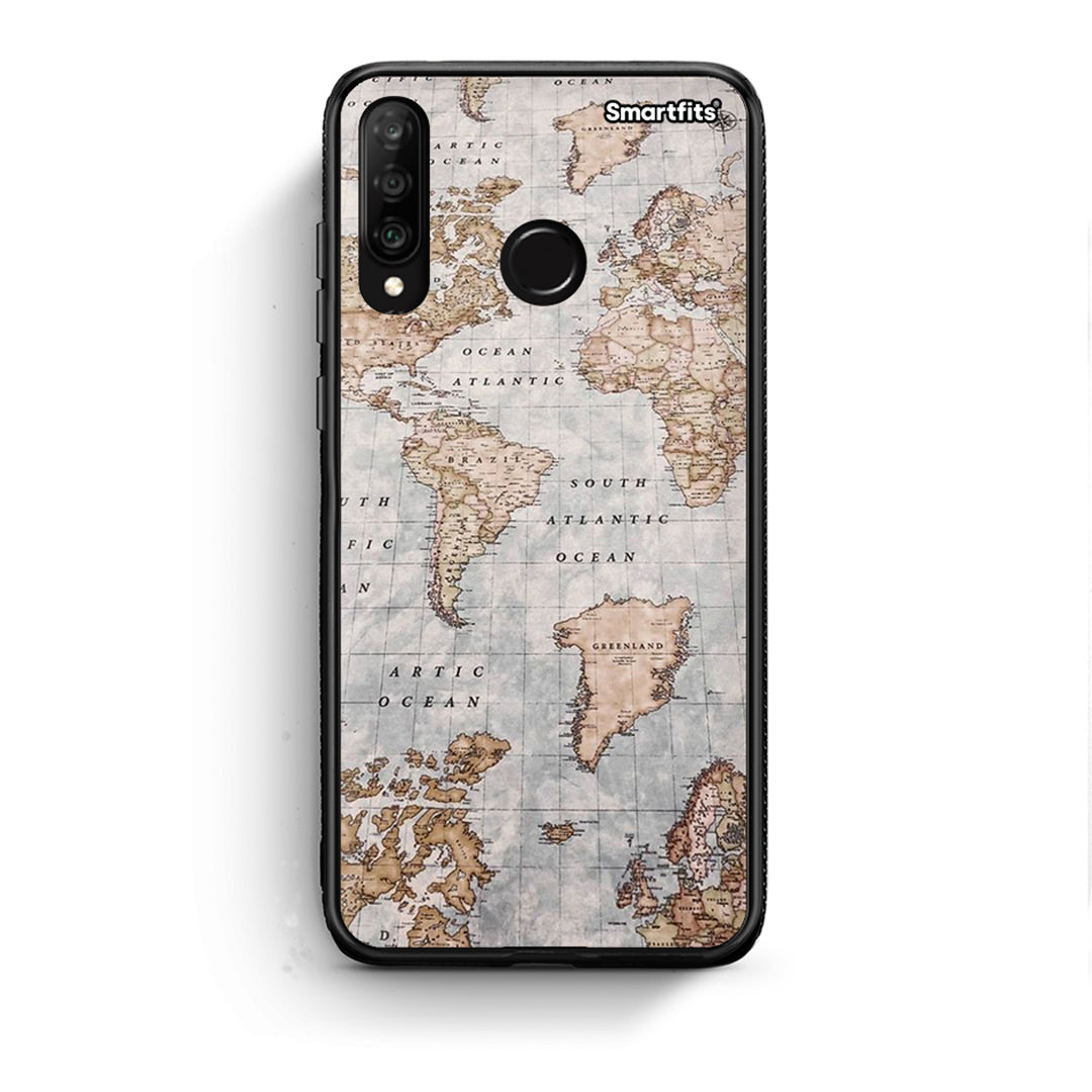 Huawei P30 Lite World Map Θήκη από τη Smartfits με σχέδιο στο πίσω μέρος και μαύρο περίβλημα | Smartphone case with colorful back and black bezels by Smartfits