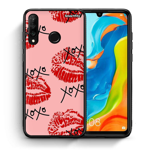 Θήκη Huawei P30 Lite XOXO Lips από τη Smartfits με σχέδιο στο πίσω μέρος και μαύρο περίβλημα | Huawei P30 Lite XOXO Lips case with colorful back and black bezels