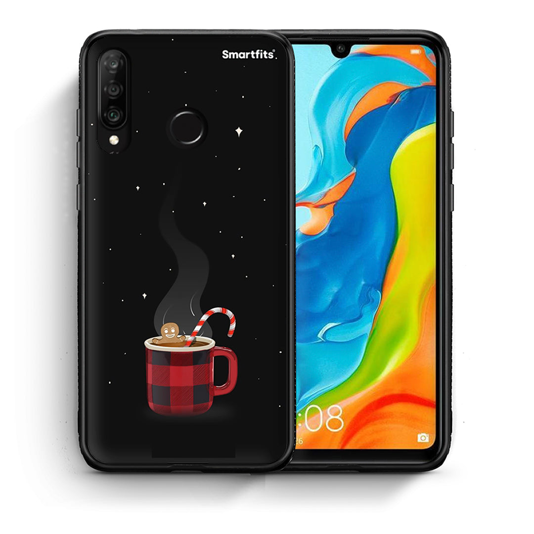 Θήκη Huawei P30 Lite Xmas Bathing από τη Smartfits με σχέδιο στο πίσω μέρος και μαύρο περίβλημα | Huawei P30 Lite Xmas Bathing case with colorful back and black bezels