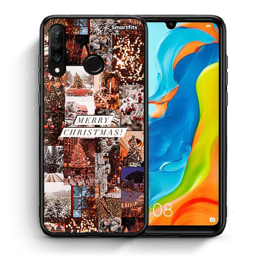 Θήκη Huawei P30 Lite Xmas Collage από τη Smartfits με σχέδιο στο πίσω μέρος και μαύρο περίβλημα | Huawei P30 Lite Xmas Collage case with colorful back and black bezels