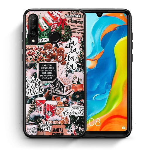 Θήκη Huawei P30 Lite Xmas Habbits από τη Smartfits με σχέδιο στο πίσω μέρος και μαύρο περίβλημα | Huawei P30 Lite Xmas Habbits case with colorful back and black bezels