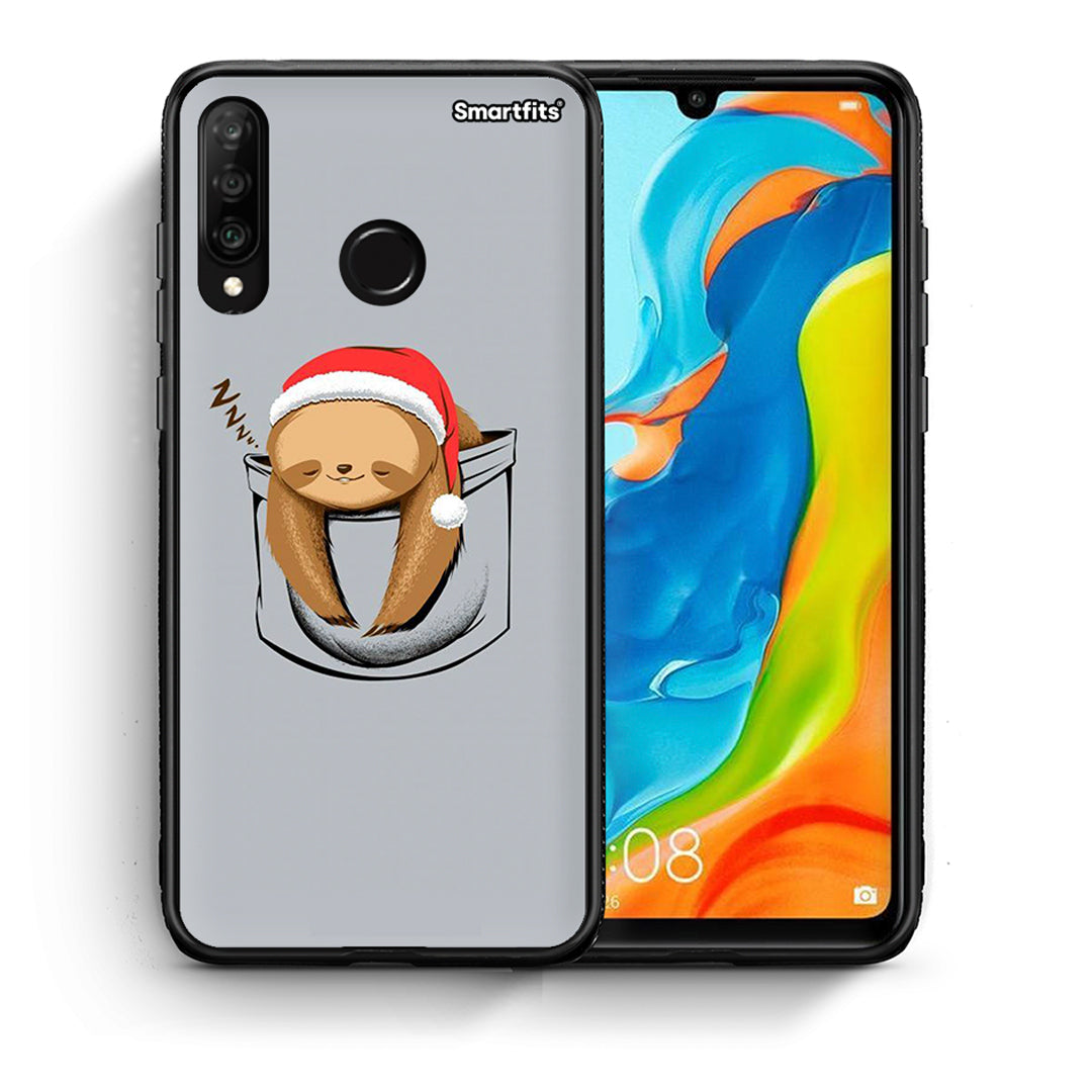 Θήκη Huawei P30 Lite Xmas Zzzz από τη Smartfits με σχέδιο στο πίσω μέρος και μαύρο περίβλημα | Huawei P30 Lite Xmas Zzzz case with colorful back and black bezels