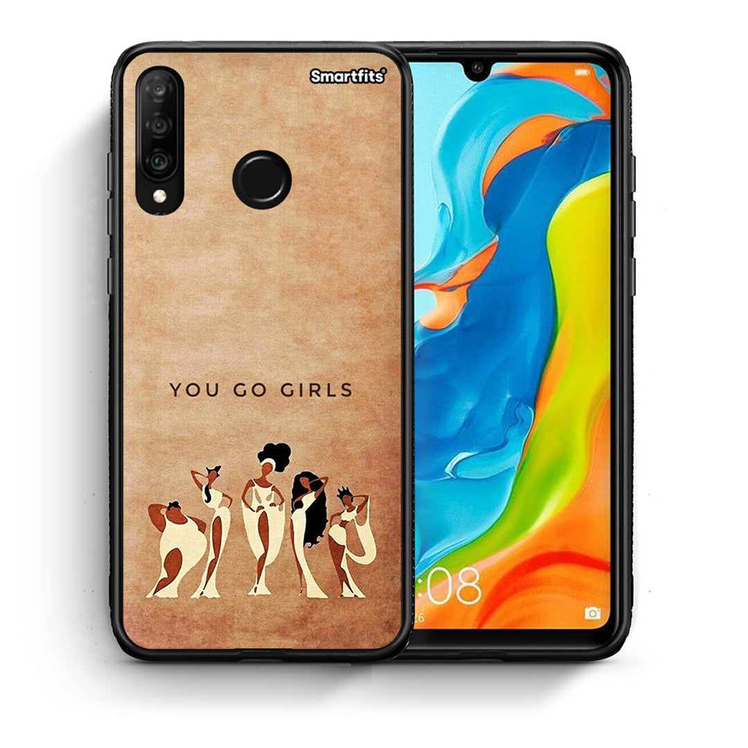 Θήκη Huawei P30 Lite You Go Girl από τη Smartfits με σχέδιο στο πίσω μέρος και μαύρο περίβλημα | Huawei P30 Lite You Go Girl case with colorful back and black bezels