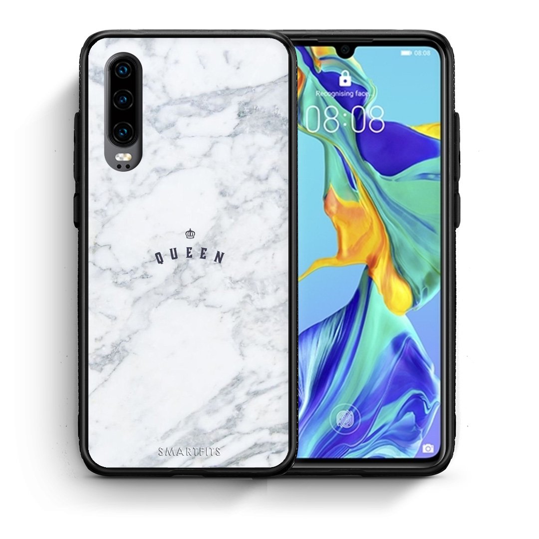 Θήκη Huawei P30 Queen Marble από τη Smartfits με σχέδιο στο πίσω μέρος και μαύρο περίβλημα | Huawei P30 Queen Marble case with colorful back and black bezels