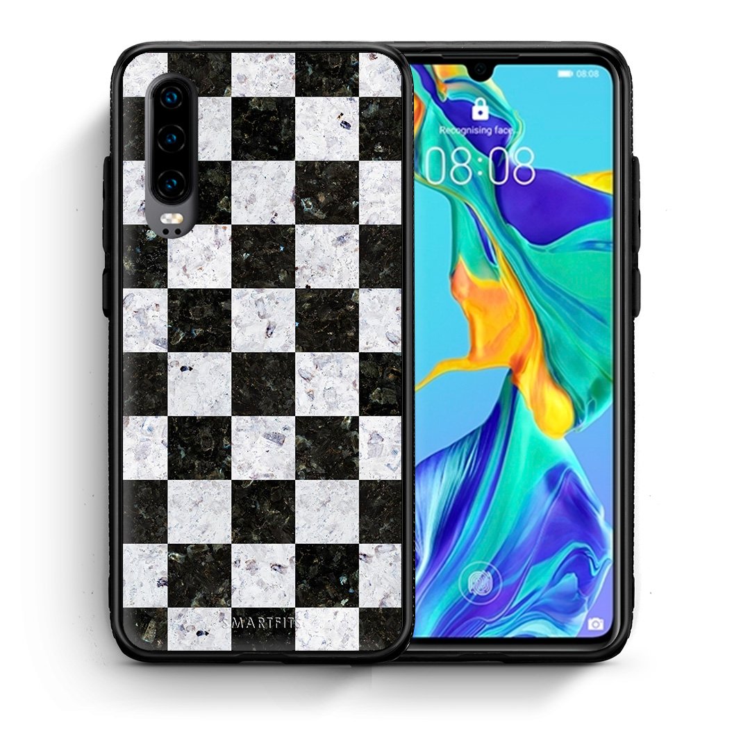 Θήκη Huawei P30 Square Geometric Marble από τη Smartfits με σχέδιο στο πίσω μέρος και μαύρο περίβλημα | Huawei P30 Square Geometric Marble case with colorful back and black bezels