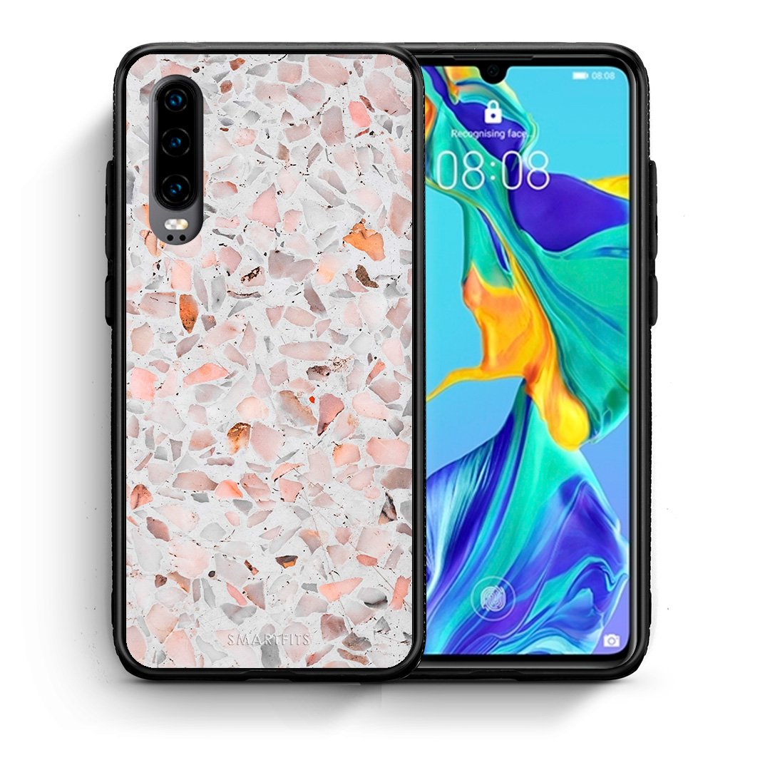 Θήκη Huawei P30 Marble Terrazzo από τη Smartfits με σχέδιο στο πίσω μέρος και μαύρο περίβλημα | Huawei P30 Marble Terrazzo case with colorful back and black bezels