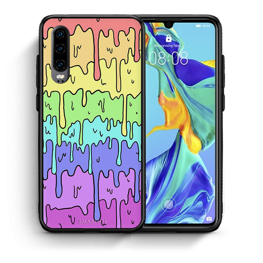 Θήκη Huawei P30 Melting Rainbow από τη Smartfits με σχέδιο στο πίσω μέρος και μαύρο περίβλημα | Huawei P30 Melting Rainbow case with colorful back and black bezels