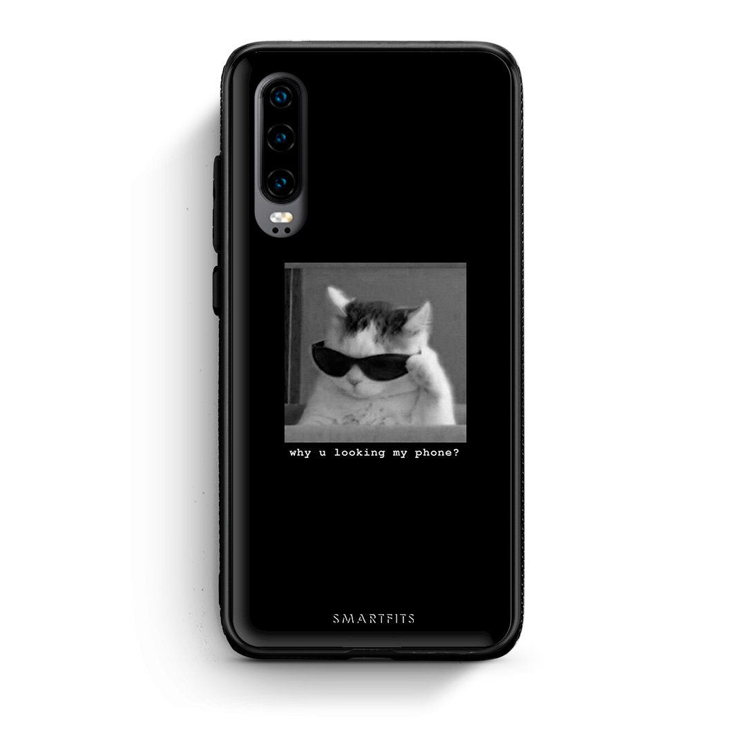 Huawei P30 Meme Cat θήκη από τη Smartfits με σχέδιο στο πίσω μέρος και μαύρο περίβλημα | Smartphone case with colorful back and black bezels by Smartfits