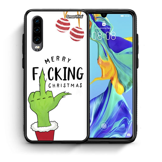 Θήκη Huawei P30 Merry F Xmas από τη Smartfits με σχέδιο στο πίσω μέρος και μαύρο περίβλημα | Huawei P30 Merry F Xmas case with colorful back and black bezels
