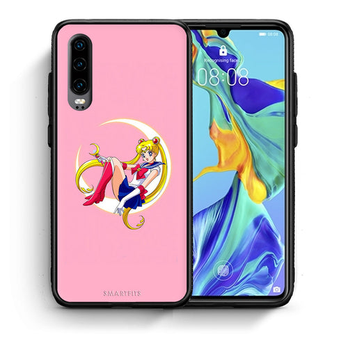 Θήκη Huawei P30 Moon Girl από τη Smartfits με σχέδιο στο πίσω μέρος και μαύρο περίβλημα | Huawei P30 Moon Girl case with colorful back and black bezels