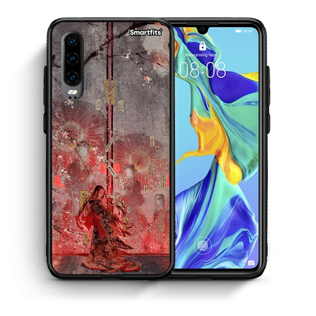 Θήκη Huawei P30 Nezuko Kamado από τη Smartfits με σχέδιο στο πίσω μέρος και μαύρο περίβλημα | Huawei P30 Nezuko Kamado case with colorful back and black bezels