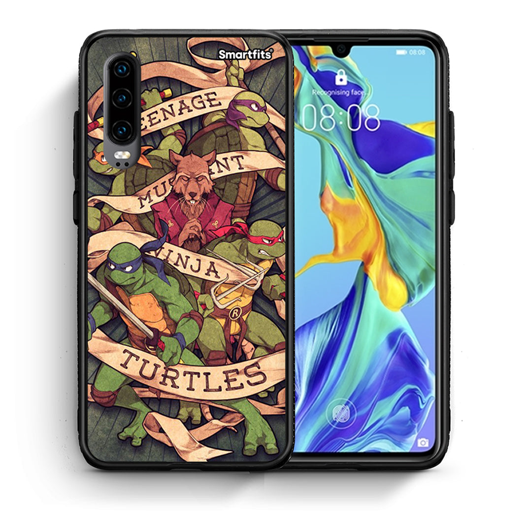 Θήκη Huawei P30 Ninja Turtles από τη Smartfits με σχέδιο στο πίσω μέρος και μαύρο περίβλημα | Huawei P30 Ninja Turtles case with colorful back and black bezels